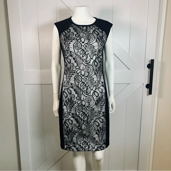 Trina Turk Veda Lace Black & White Sheath Dress. Size 8 - Picture 2 of 10